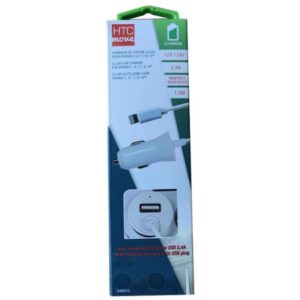 HTC I-Phone Vehicle Charger + USB 2.4A 1.2M   12/24V