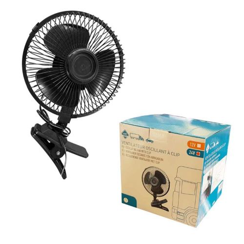 HTC 6” 24v Osculating Fan Black With Clamp   24V