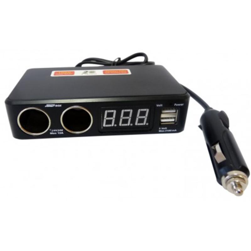 HTC 12-36V Twin Socket (12A) Twin Usb (3.1A) + Volt Meter   12/24V