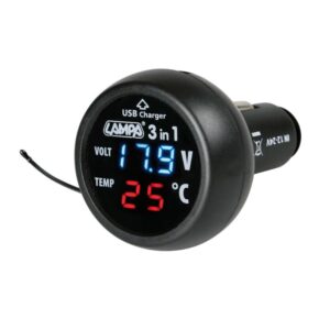 Lampa 2.1A USB, Voltmeter & I Thermometer   12/24V