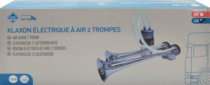 HTC 24V DOUBLE CHROME AIR HORN WITH COMPRESSOR 370MM - Image 2
