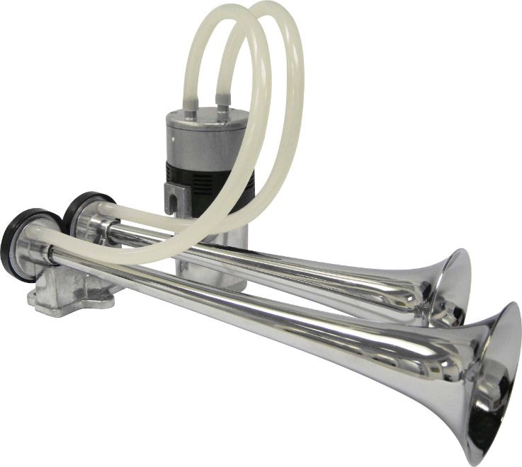 HTC 24V DOUBLE CHROME AIR HORN WITH COMPRESSOR 370MM