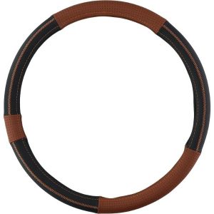 ALL RIDE 44-46CM REAL LEATHER STEERING COVER BROWN/BLACK