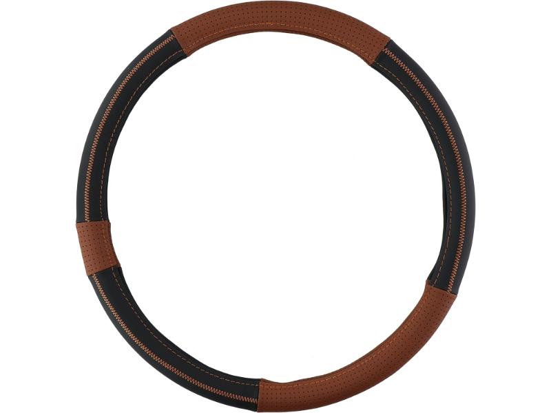 ALL RIDE 44-46CM REAL LEATHER STEERING COVER BROWN/BLACK