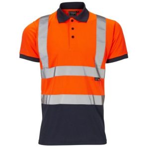 Hi-VIS POLO SHIRT LARGE ORANGE WITH NAVY TRIM