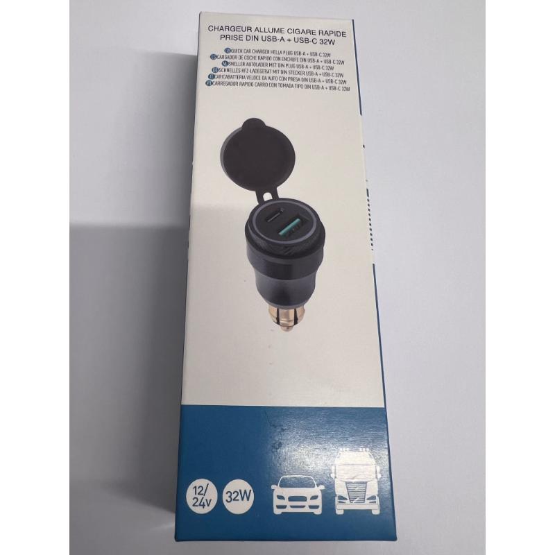 HTC DIN PLUG TO USB-A & USB-C 12/24V 32W